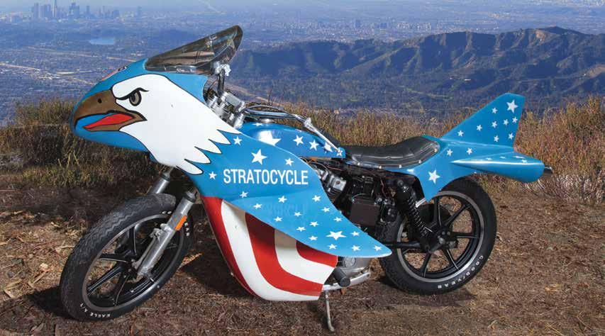 blue eagle-motif paint scheme. Ridden by Knievel in the daring rescue sequence when he breaks his mechanic friend, played by Gene Kelly, out of the mental hospital.