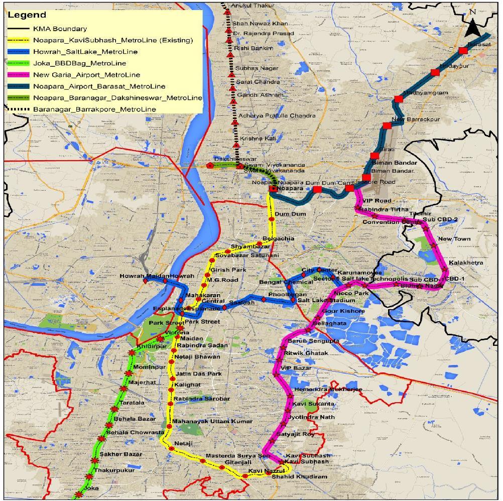 Figure 4-1: Kolkata Metro Map c. Trams Trams are in operation in Kolkata since 1902 and are managed by the Calcutta Tramways Company (CTC). Currently, 151 trams are running on 24 routes daily.