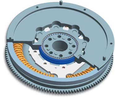 The pivoting bearing allows not only both flywheels to rotate against each other, but also a gentle