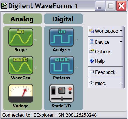 2. EE Board Setup and WaveForms Software Installation a. Software Installation: The WaveForms software used to interface the EE board to your Personal Computer can be obtained at http://www.