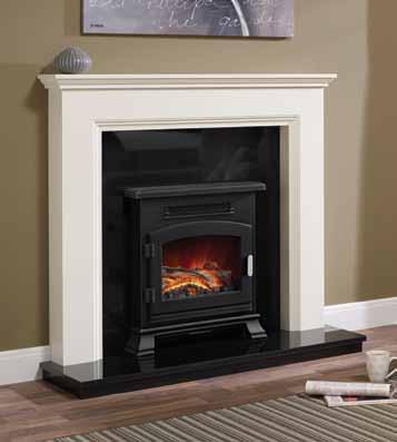 Westerdale 1220mm (48 ) Timber surround in Soft White finish with a Black Granite back panel
