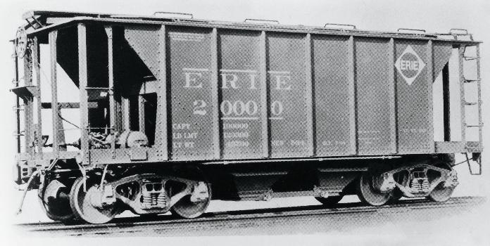 Among the first orders for purpose-built covered hoppers was a group of 50-ton, 1,321-cf cement cars built by Greenville for the Erie in 1934. Greenville Steel Car Co.