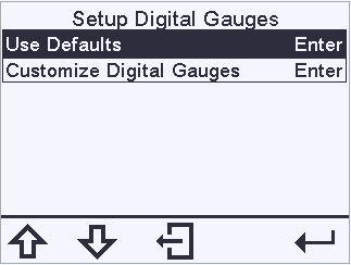 Menu Description Selection Use Defaults Restoring Default Gauge Setup appears