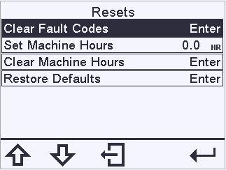 Sets/Resets Clear Fault Codes: To clear existing Fault Codes, press while highlighting this selection. A Request Sent to Clear Faults message will display.