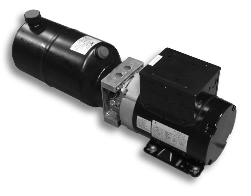 POWER SUPPLY *MF100BH-1B-2B-3H-4E-5A-6F Electric motor: Pump: Reservoir: 1.0 HP 110/220V AC Single phase 3450 RPM 60 Hz TEFC Gear-type 1.0 GPM (3.785 Lpm) 6.