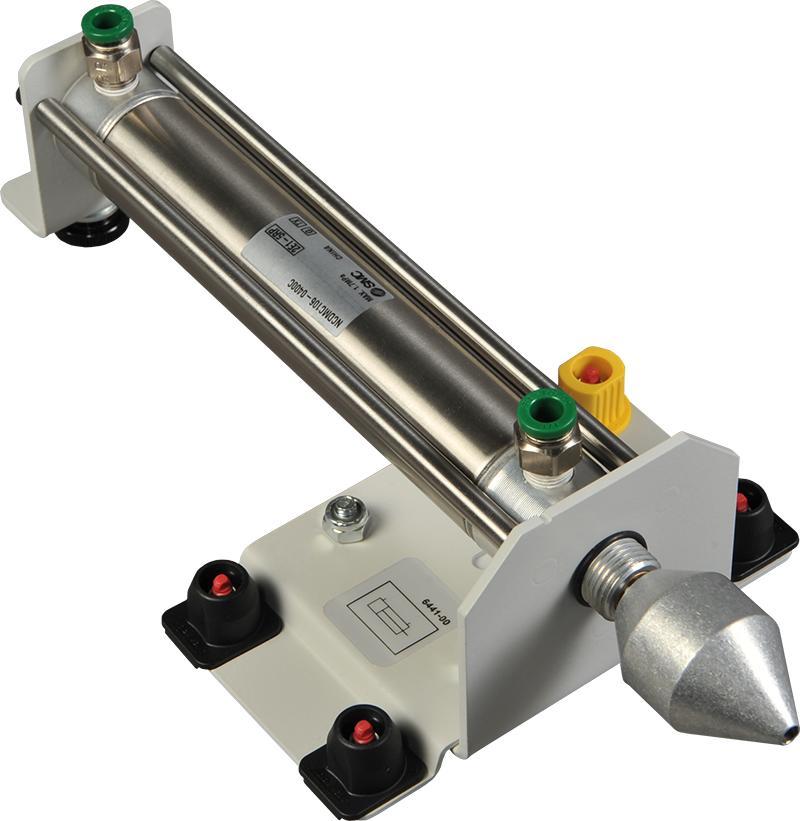 Single-Acting Cylinder 6440-00 The Single-Acting Cylinder provides a linear pushing motion over a 10.2 cm (4 in) stroke. Its rod is extended under compressed air and retracted by a spring.