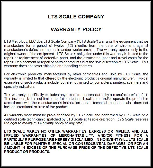 WARRANTY POLICY LTSscale.