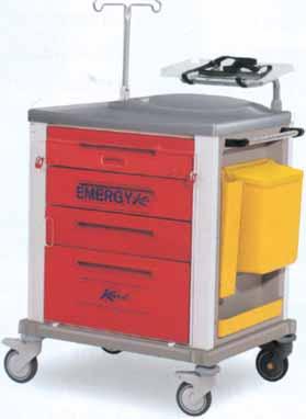 Adjustable height IV stand FURNITURE Defibrillator rotating tray 390x320x20 mm Side waste container and catheter holder 27479 Built in perimetral protection 27482 Castors Ø 125 mm Oxygen tank holder
