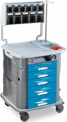 bucket used cotton waste container Single piece baydur structure Rotating defibrillator holder tray Life saving drugs drawer 2 utility hooks Catheters compartments 27859 AURION