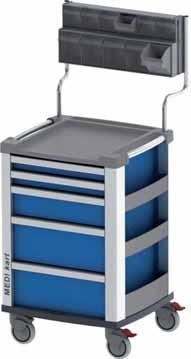 605x655xh 970 mm Maximum static capacity: 150 kg Supplied with infusion stand holder 4 hooks, defibrillator holder tray and cylinder holder.