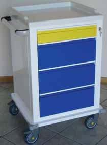 Equipped with 2x20 litre tanks for water supply and drain Trolley with 7 small drawers Trolley with 1 small, 3 medium drawers Trolley with 2 small, 1 medium, 1 large drawers Trolley with 1 small