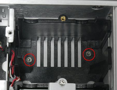 Tighten two screws (M4x10) in the red circles. Figure 8 Installing the Aux EPC holder 2. Install the Aux EPC (See Figure 9) a. Connect the communication cable.