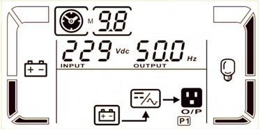 LCD display Battery mode Description When the input voltage is beyond the acceptable range or power failure, UPS will backup