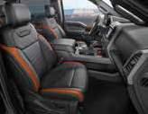 Active Motion, flow-through center console and floor shifter RAPTOR SuperCrew 4x4. Leather-trimmed interior in Black with Dark Earth Gray accents. Available equipment. RAPTOR SuperCrew 4x4. Leather-trimmed interior in Black with Orange accents.