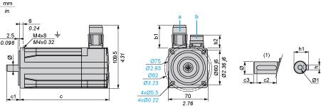 Dimensions Drawings Servo Motors Dimensions Example with Straight Connectors a: Power supply for servo motor brake b: Power supply for servo motor encoder (1) Shaft end, keyed slot (optional)