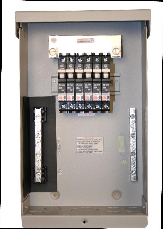 The use of touch safe din rail mount fuse holders and fuses allow operation up to 600 Volts. The MNPV6 combiner comes with two copper bus bars.