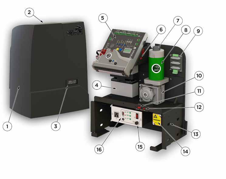 OPERATOR REFERENCES: 1. OPERATOR COVER 2. COVER LOCK 3. ACCESS DOOR external access to the Manual Release Switch and Alarm Reset Button 4. BATTERY BACKUP SYSTEM 5. VFLEX CONTROL BOARD 6.