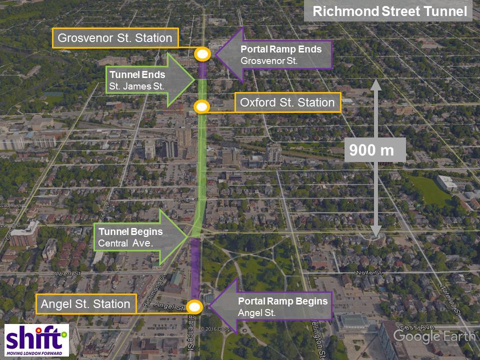 Focus Area 3: Richmond Street Tunnel Google Maps Station locations, the tunnel and underground station design will be developed in the next study phase.
