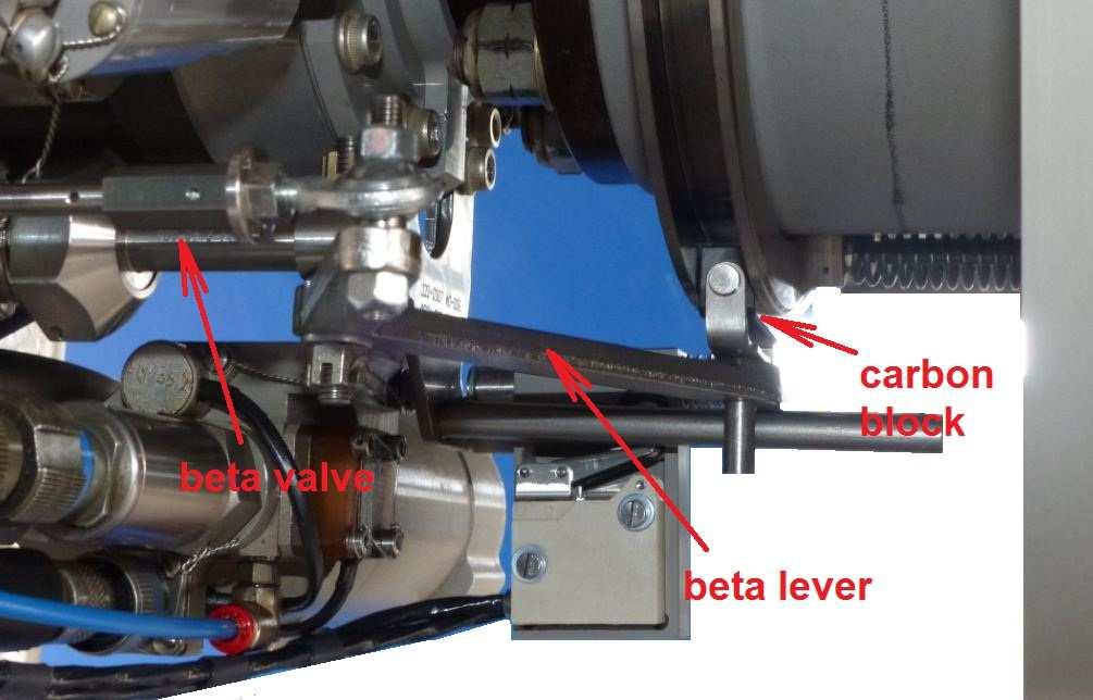 Place the carbon block into propeller beta ring groove and insert beta lever into beta valve fork, secure in place with pin, fix with
