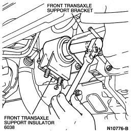Page 5 of 6 38. Remove the front transaxle support insulator through bolt. Remove the front transaxle support insulator. 39. Remove the four front transaxle support bracket bolts.