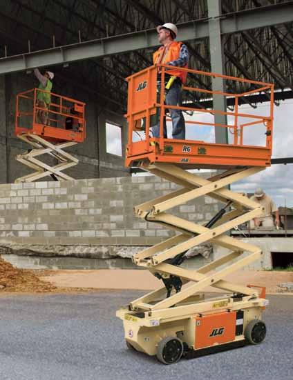 R Series Electric Scissor Lifts Standard Features Steel, Lockable Side Panels for Security Simplified Electrical System No Control Board in Platform or Ground Control Boxes Four 6 Volt, 220 Amp-Hour