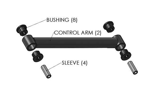 19. Lightly grease and install the provided bushings and sleeves in the new lower control arms (Longer sleeves that have a larger outside diameter).