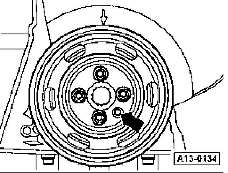 crown. ^ Place drive belt on crankshaft sprocket (observe direction of rotation). ^ Install lower part of drive belt cover. Note: The vibration damper/pulley can be installed in only one position.