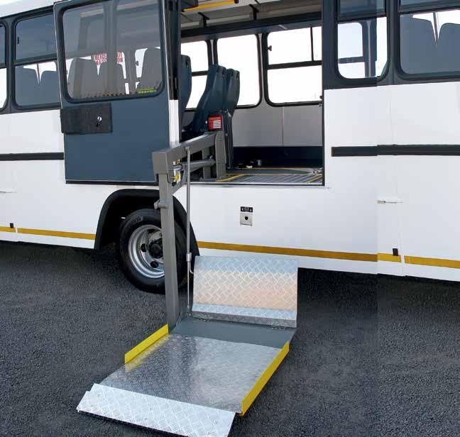 There is the option of either a lower floor area at the rear of the bus with a manual ramp or access via a hydraulic lift ramp.