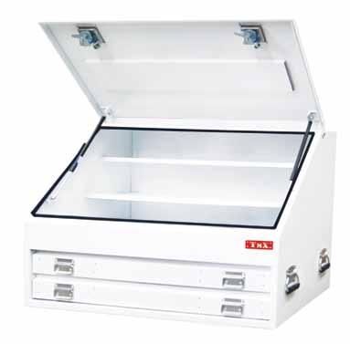 seal on lid 4 Heavy duty carry handles & lockable latch for security Dimensions 702mm(W) x 404mm(D) x 583mm(H) Weight 50Kg 4 Drawer