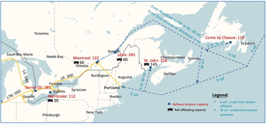 Page 4 Possible Transportation Options for Canadian Crude Western Canadian crude could reach as far as Valero s refinery in Lévis, Quebec by pipeline and tanker, and as far as St. John by rail.