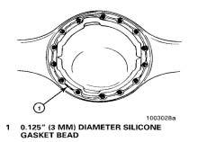 Too much gasket material can block lubrication passages and result in damage to the components. 4. Apply 0.125 inch (3 mm) diameter continuous bead of the silicone gasket material around one surface.