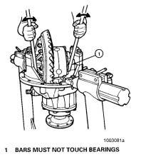 Figure 104 Figure 103 4. Tighten the same bearing adjusting ring so that no end play shows on the dial indicator. Move the differential and ring gear to the left and right as needed.