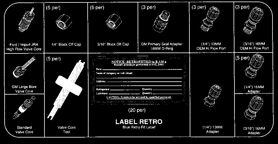 ) 13mm Round Black 5533 8938 R12/R134a Schrader Valve Core Kit 8977 Complete Charging Port Cap Kit for R12/R134a 8916 5552 (3 ea.) (2 ea.) 5531 (5 ea.) 1/4 Low Side 5574 (5 ea.
