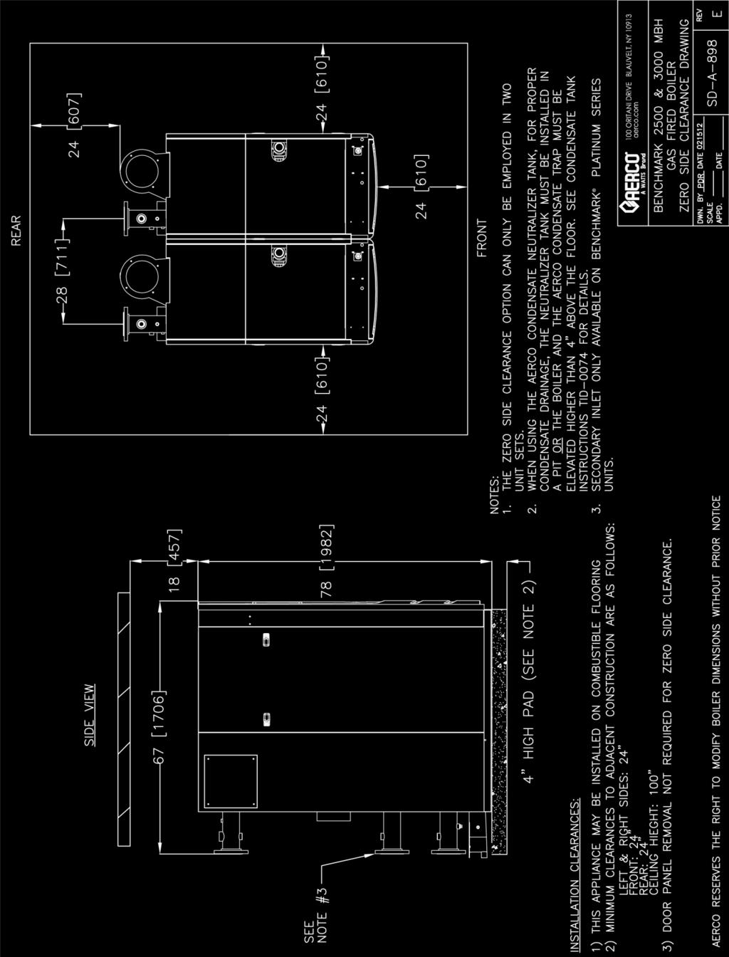 APPENDIX F DIMENSIONAL AND CLEARANCE DRAWINGS Drawing Number: SD-A-898 rev E Page 154 of 174 AERCO