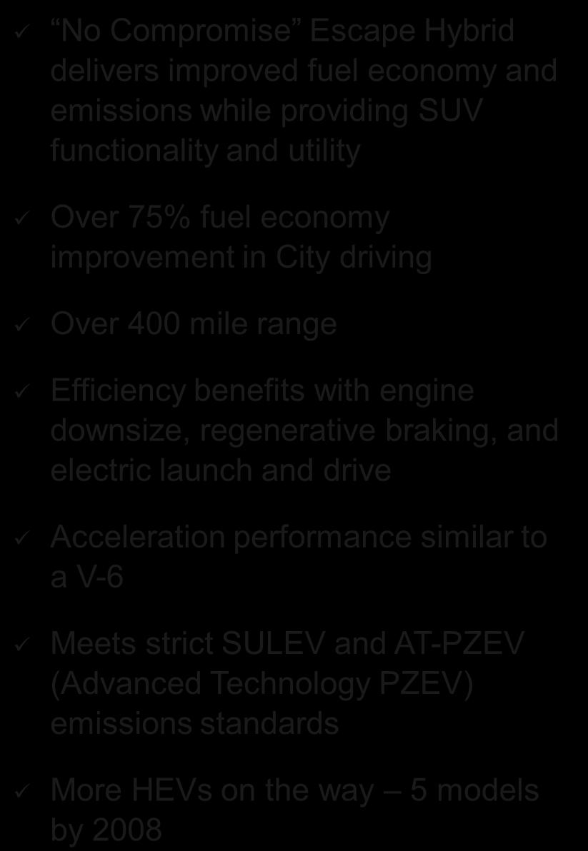 drive Acceleration performance similar to a V-6 Meets strict SULEV and