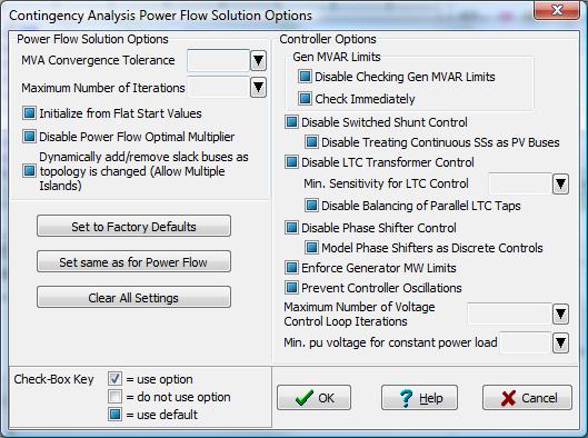 Contingency Analysis Power Flow Solution Options To Open this dialog, click on Define Solution Options on the Contingency