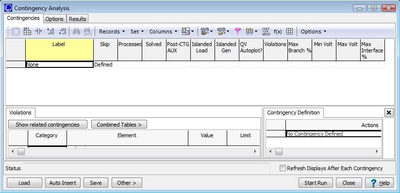 Contingency Analysis Tool in Simulator Contingency Analysis tools can be accessed by selecting Tools ribbon tab Contingency Analysis in Run Mode.