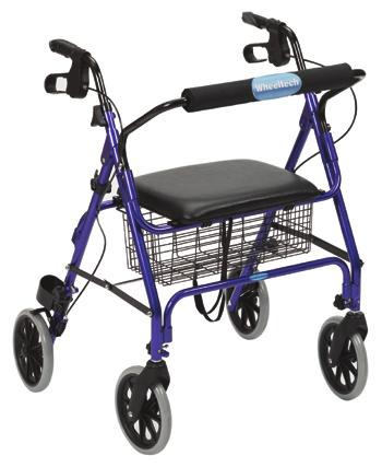 Foldable with lockable looped brakes, height adjustable handles, front rotating castors for manoeuvrability.