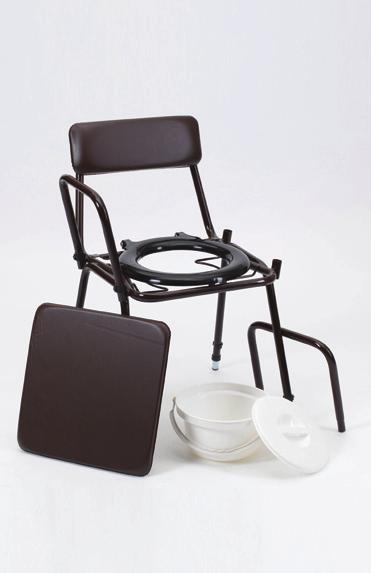 00 TOILETING STATIC COMMODE Height adjustable commode chair with hinged seat and padded seat cushion.