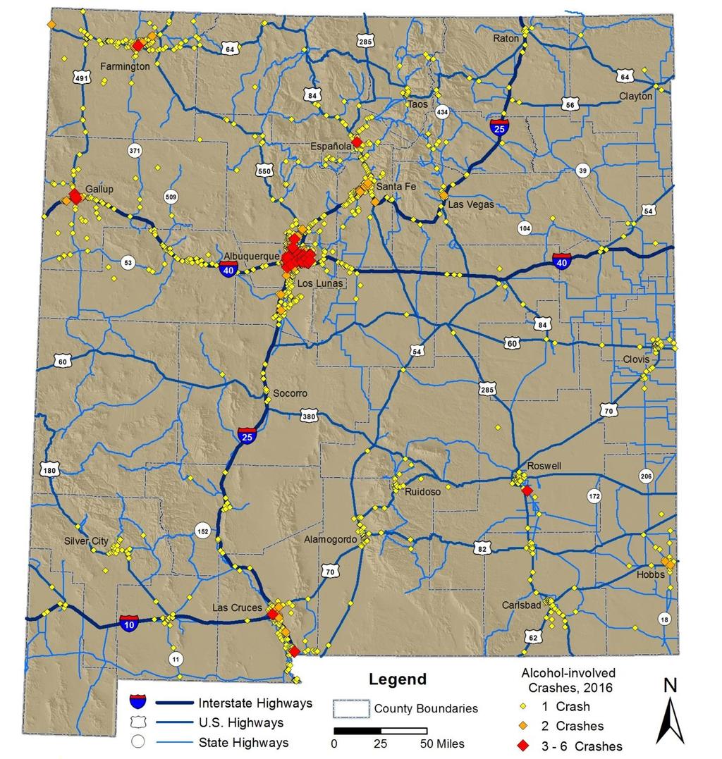 Crash Geography Maps Map 2: Location of Crashes, 2016 1 All maps are available in high-resolution color at tru.unm.edu.