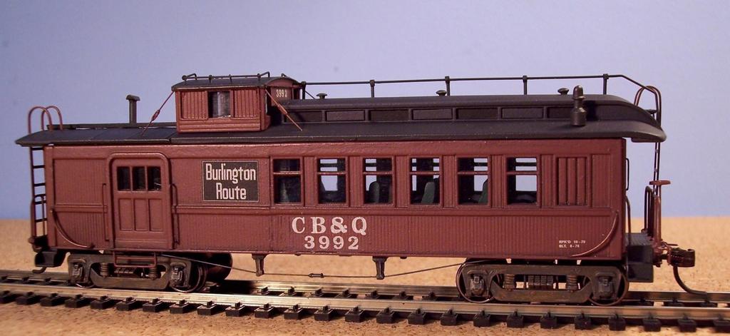 HO CB&Q Way Car, Completed Molded-on hand rails removed, new separately-applied hand rails