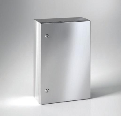 E COR stainlesssteelwallmountingboxes Completely welded enclosure body without cable entry and supplied with mounting plate provided with slots in the corners.