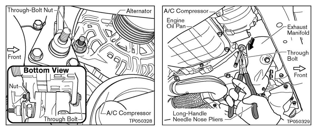 ). 1. Reach up between the Exhaust Manifold and A/C Compressor with a pair of Long-Handle Needle Nose Pliers