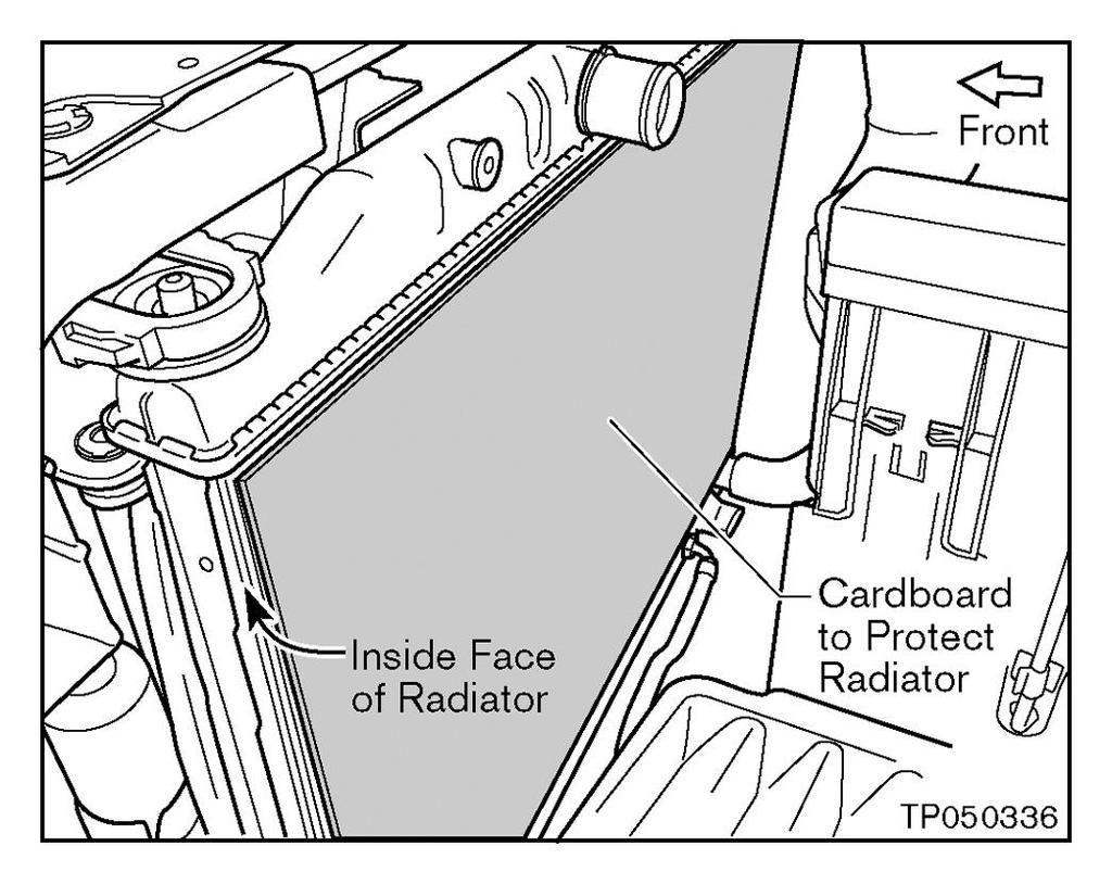 16 of 21 9/1/2015 3:18 PM Fig 18: Protecting Radiator 17. Remove the Alternator Upper Mounting Bolt (see Fig 19).