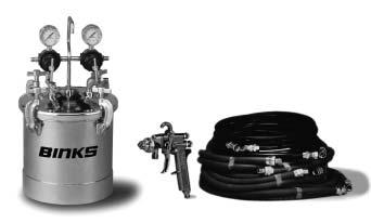Tanks and Outfits Pressure Tank Outfits Binks Model 98Z-358 (Waterborne Materials) For heavy bodied materials such as latex, vinyls, epoxies, etc.