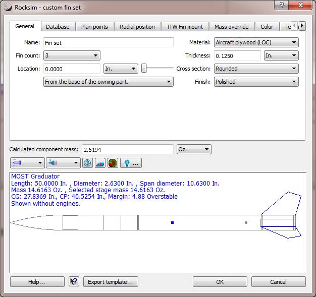 RockSim 9 Basics 15 44. Select the LOC Precision FS-16 fin set from the database. 45.