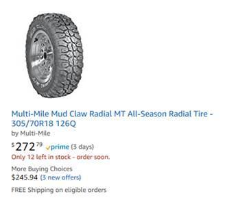 8. WHEELS / TIRES 8.1 Wheels: 18 X 8 OEM Standard Steel or Aluminum. 8.2 Tires: Largest Size Mud Terrain Tire Allowable/Fit that will not rub while turning or negotiating uneven terrain.
