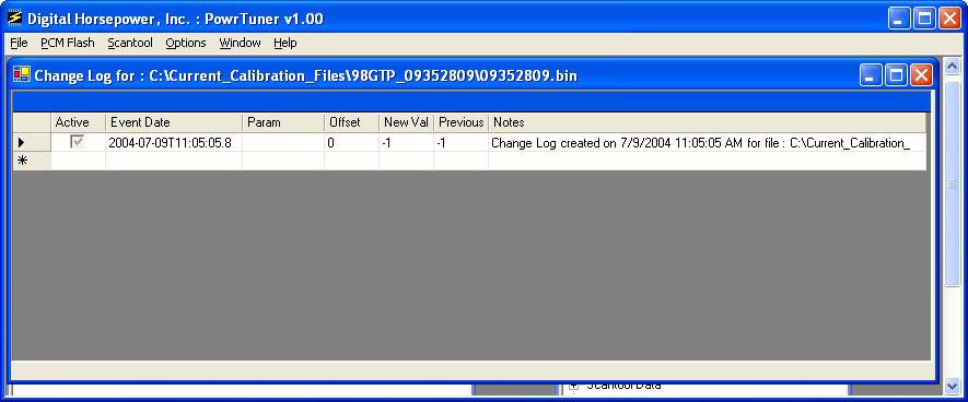 5.4 Scantool Data Section This current section is Disabled. 5.5 The Real-Time Control Section This current section is Disabled. 5.6 Change Log Section The change log section houses a record of all modifications performed on the file.
