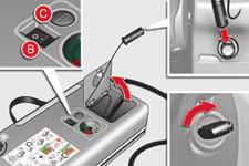 In the event of a breakdown Removing the cartridge Checking tyre pressures / inflating accessories You can also use the compressor, without injecting any product, to: - check or adjust the pressure
