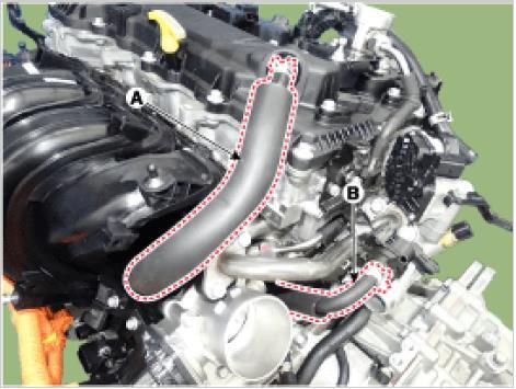 Disconnect the positive crankcase ventilation (PCV) hose (K) and the